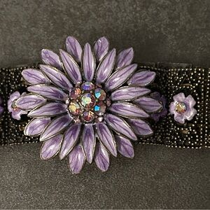 Purple Floral Rhinestone Stretch  Bracelet